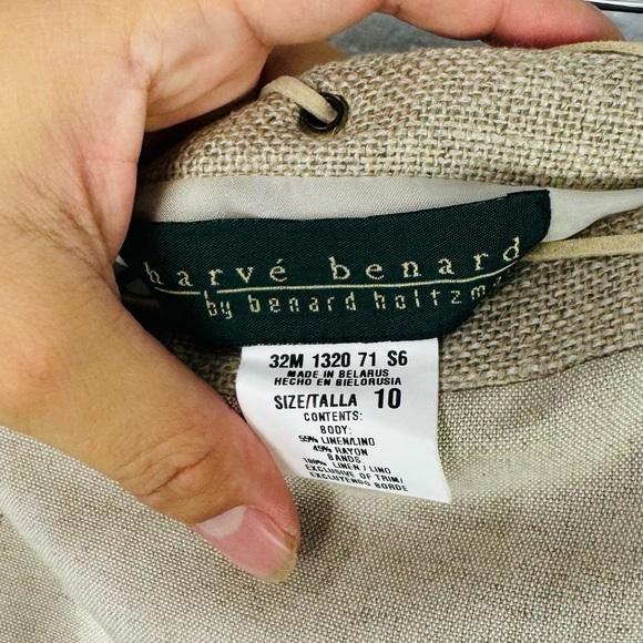 Harvey Bernard 100% Khaki Linen Two Piece Strapless Dress & Linen Fringe Jacket - Picture 10 of 12